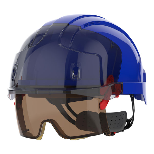 JSP EVO VISTAlens Safety Helmet - Indoor / Outdoor - Wheel Ratchet - Blue / Smoke