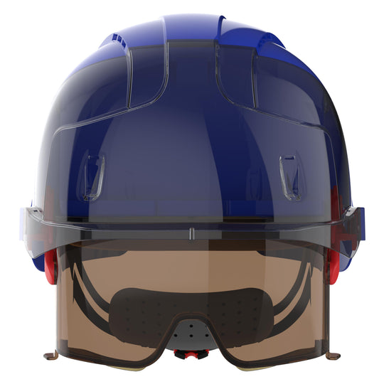 JSP EVO VISTAlens Safety Helmet - Indoor / Outdoor - Wheel Ratchet - Blue / Smoke