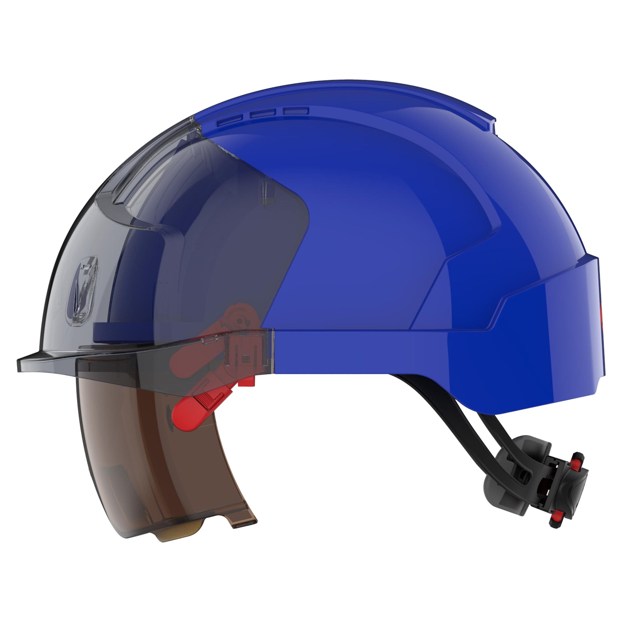 JSP EVO VISTAlens Safety Helmet - Indoor / Outdoor - Wheel Ratchet - Blue / Smoke