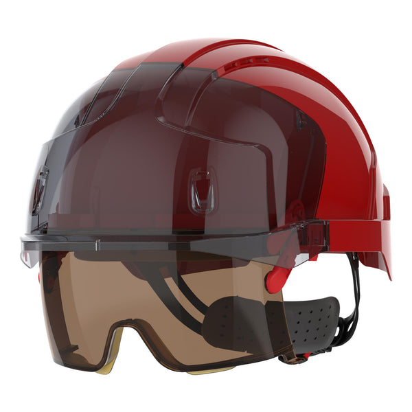 JSP EVO VISTAlens Safety Helmet - Indoor / Outdoor - Wheel Ratchet - Red / Smoke