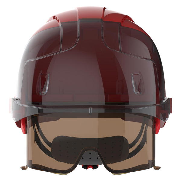 JSP EVO VISTAlens Safety Helmet - Indoor / Outdoor - Wheel Ratchet - Red / Smoke