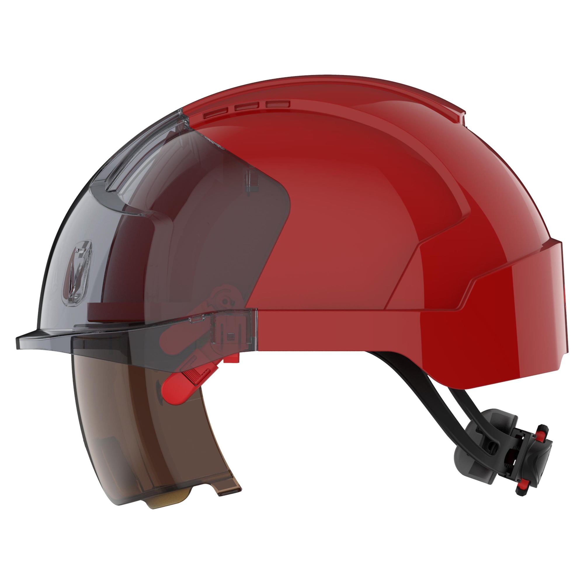 JSP EVO VISTAlens Safety Helmet - Indoor / Outdoor - Wheel Ratchet - Red / Smoke