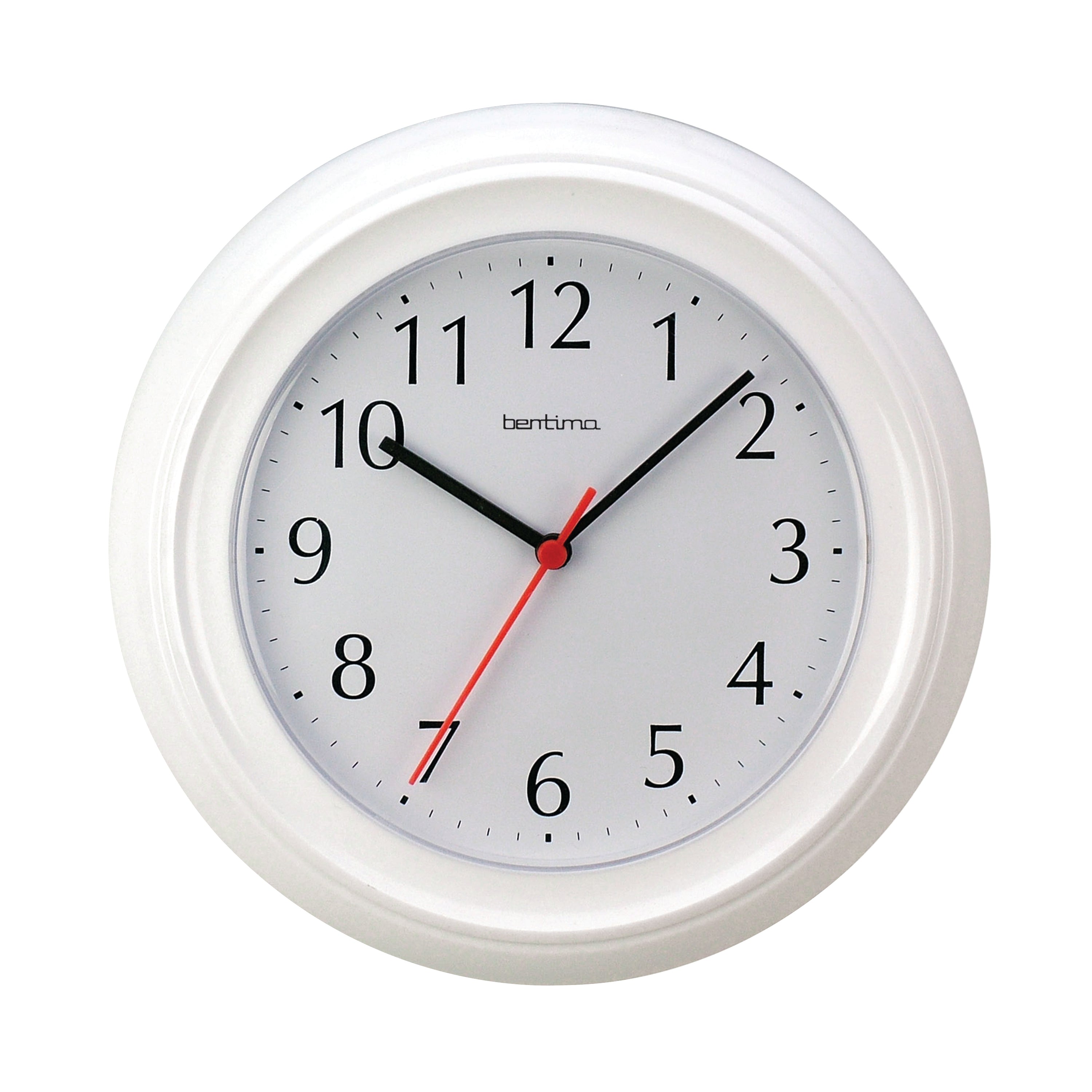 The Acctim Wycombe wall clock in a clean white finish, featuring a classic design with easy-to-read black numerals.