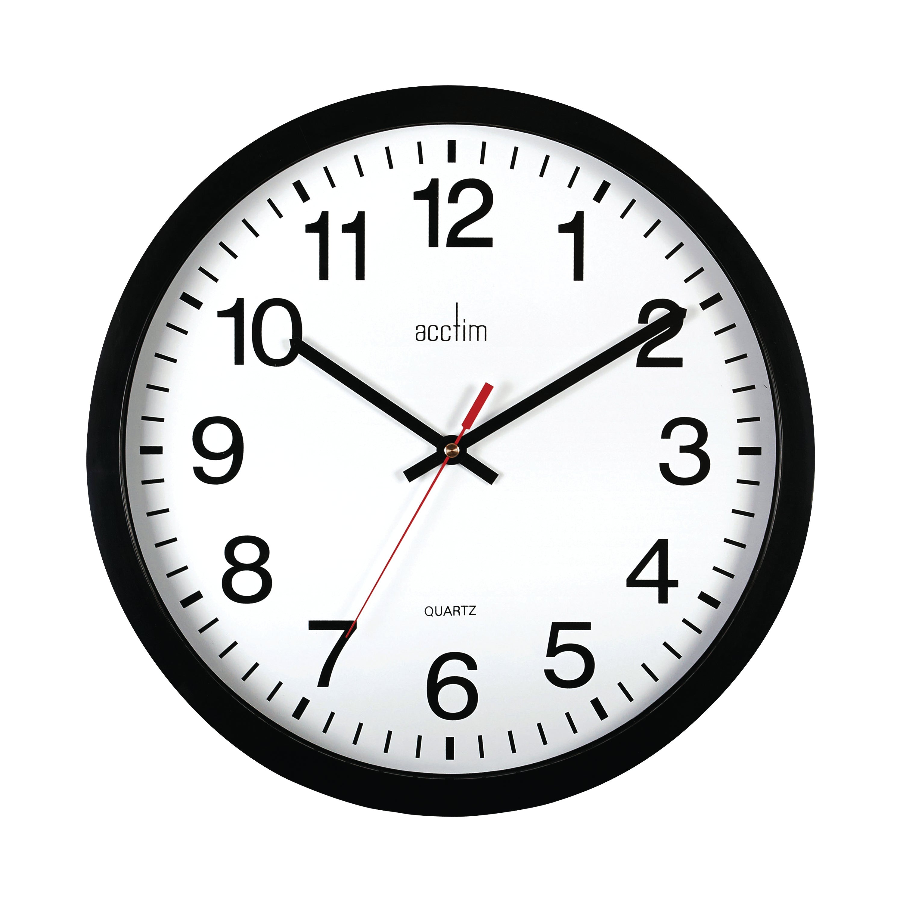 The 368mm Acctim Controller wall clock in black with a silent sweep mechanism, ensuring a quiet and focused environment.