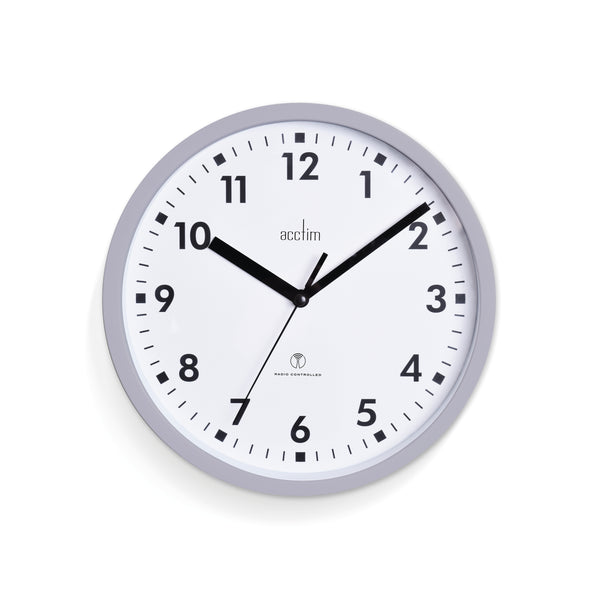 The 200mm Acctim Nardo radio-controlled wall clock in a stylish grey finish, offering precise time in a compact design.