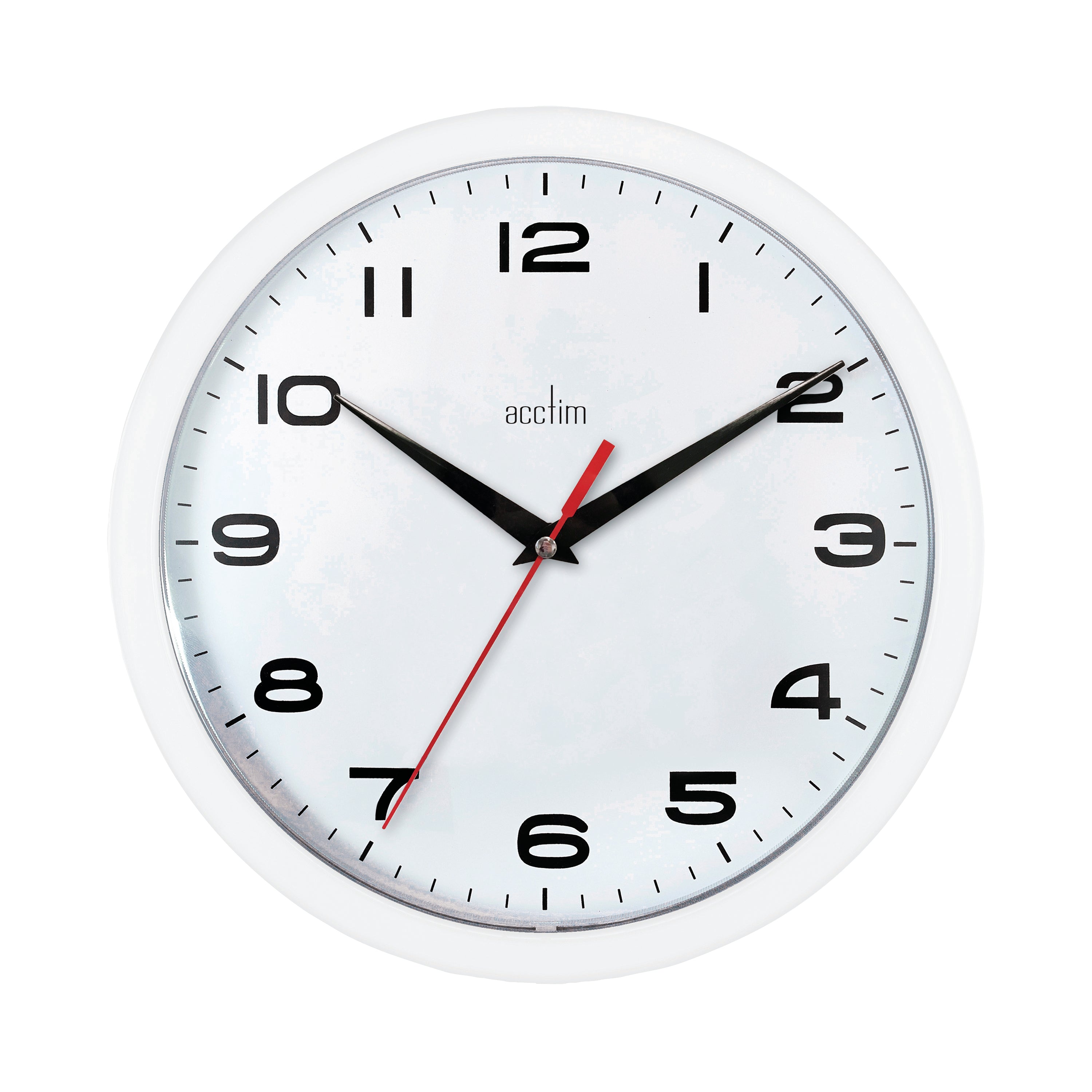 A clean and simple Acctim Aylesbury wall clock in white, offering a timeless and versatile look for any room.