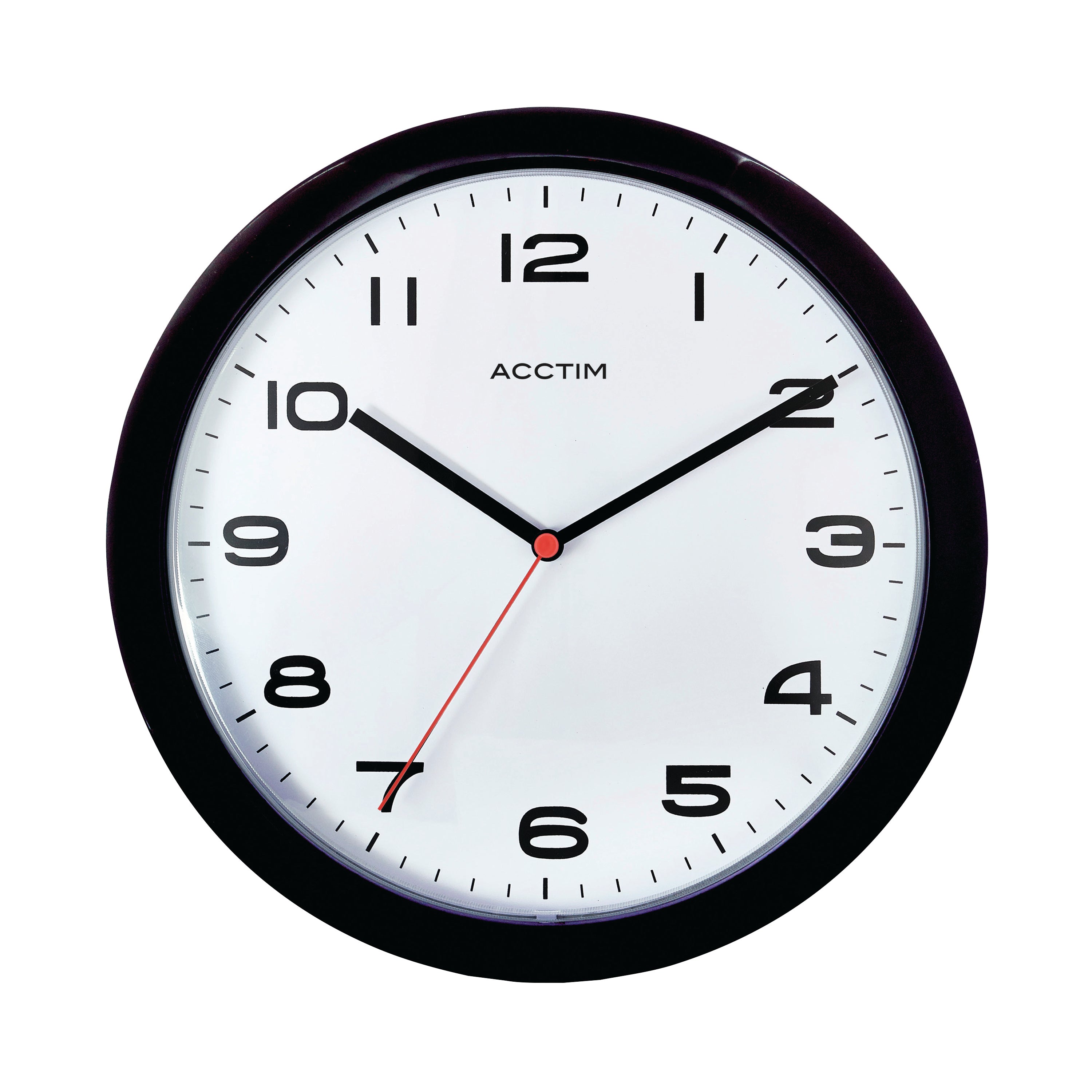 The Acctim Aylesbury wall clock in a classic black, featuring a minimalist design that complements any modern decor.