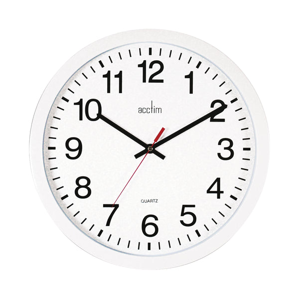 A large 368mm Acctim Controller wall clock in white, featuring silent sweep technology for non-ticking operation.