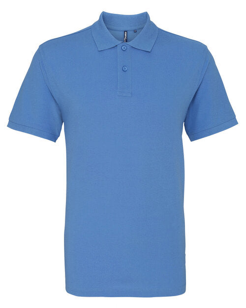A bright cornflower blue Asquith and Fox men's classic fit cotton polo AQ010, seen in a flat lay.