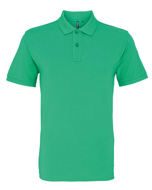 A vivid kelly green Asquith and Fox men's classic fit cotton polo AQ010, shot from above.
