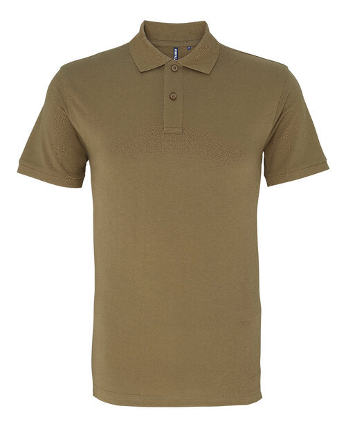 Asquith and Fox men's classic fit cotton polo AQ010 in an earthy khaki green, laid flat.