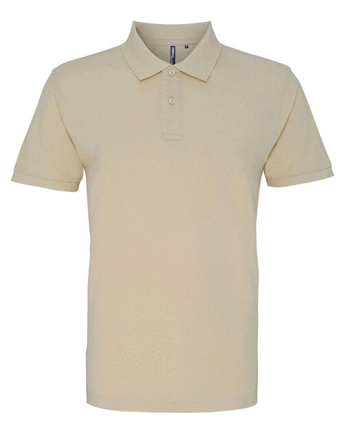 A natural-toned Asquith and Fox men's classic fit cotton polo AQ010, shown in a studio flat lay.