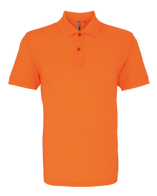 Bright neon orange Asquith and Fox men's classic fit cotton polo AQ010, shot from above.