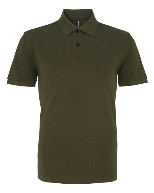 Asquith and Fox men's classic fit cotton polo AQ010 in a modern olive green, seen in a flat lay.