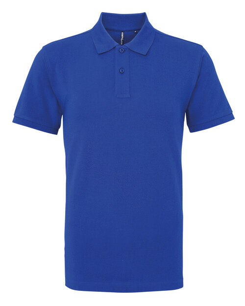 Vibrant royal blue Asquith and Fox men's classic fit cotton polo AQ010, shown top-down.