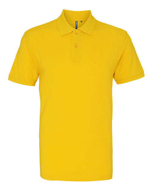 A cheerful sunflower yellow Asquith and Fox men's classic fit cotton polo AQ010, seen from above.
