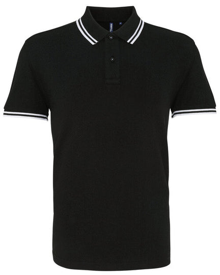 Asquith and Fox men's classic fit tipped polo AQ011 in black with white tipping, seen in a flat lay.