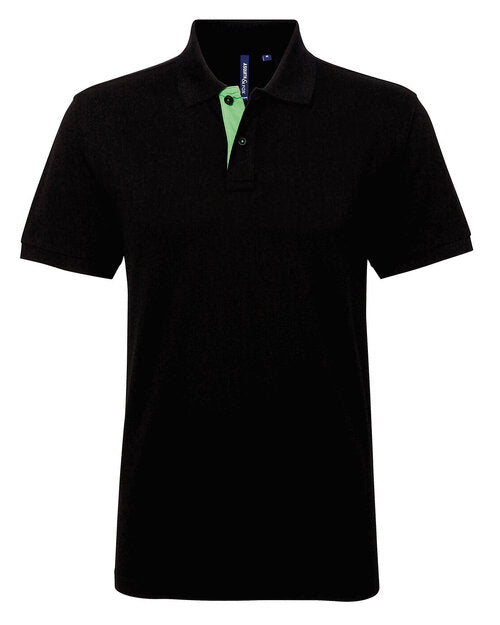 Black and lime green Asquith and Fox men's contrast polo shirt AQ012, viewed from the front.