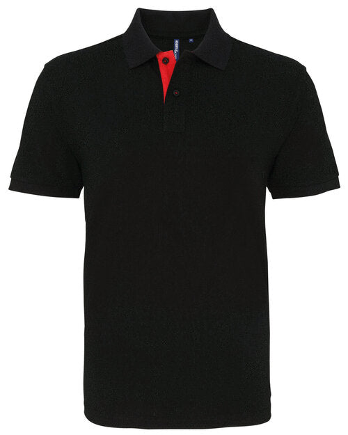 A striking black and red Asquith and Fox men's contrast polo shirt, model AQ012, laid flat.
