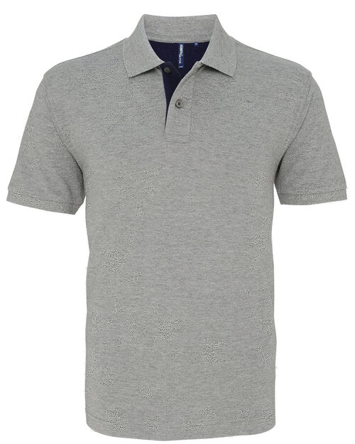 Heather grey and navy Asquith and Fox men's contrast polo shirt AQ012, showing the color blocking.