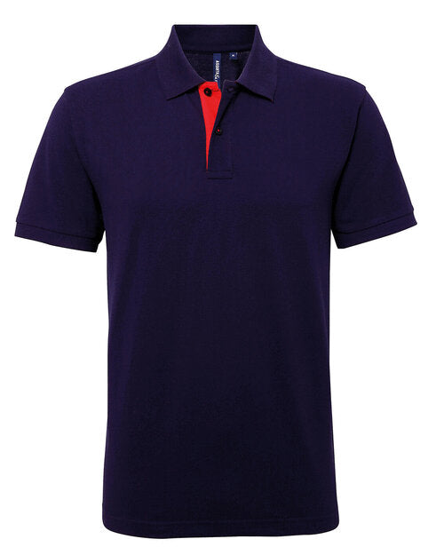 A navy and red Asquith and Fox men's contrast polo shirt AQ012, viewed in a flat lay.