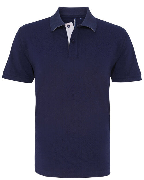 Classic navy and white Asquith and Fox men's contrast polo shirt AQ012, laid flat.