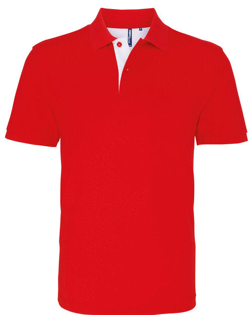 A bold red and white Asquith and Fox men's contrast polo shirt, model AQ012.