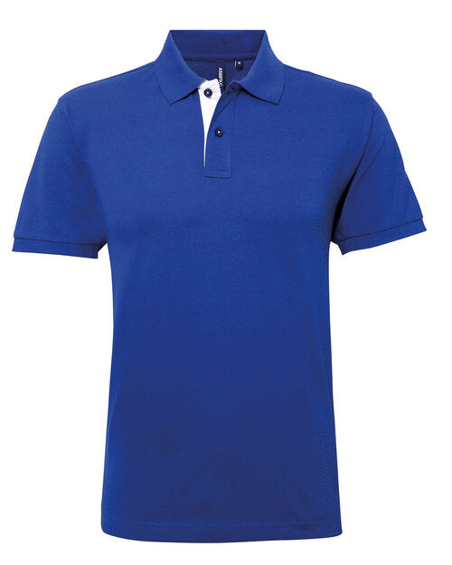 Royal blue and white Asquith and Fox men's contrast polo shirt AQ012, shown in a top-down view.