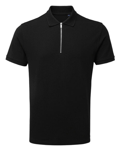 Flat lay of the Asquith and Fox men's zip polo AQ013 in black, showing the quarter-zip detail.