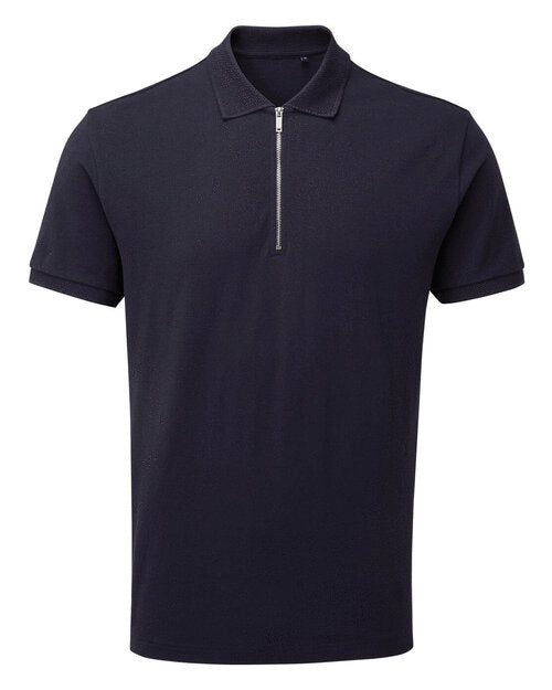 A navy blue Asquith and Fox men's zip polo AQ013, laid flat to showcase its modern design.