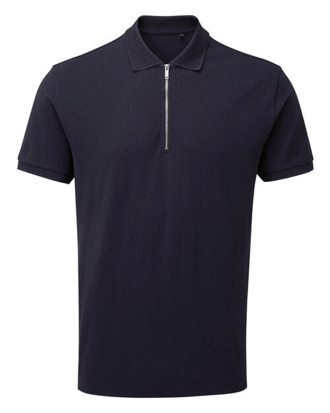 A navy blue Asquith and Fox men's zip polo AQ013, laid flat to showcase its modern design.