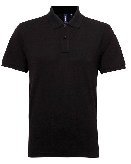 Flat lay of the black Asquith and Fox men's polycotton blend polo, model AQ015.