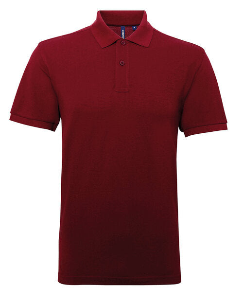 Men's polycotton blend polo AQ015 by Asquith and Fox in a rich burgundy, seen from above.