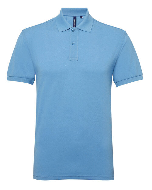 Bright cornflower blue Asquith and Fox men's polycotton blend polo AQ015, laid flat.