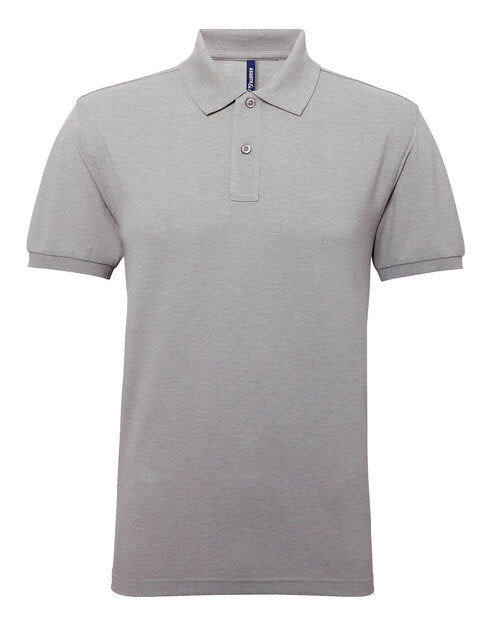 A heather grey Asquith and Fox men's polycotton blend polo AQ015, shown in a top-down view.