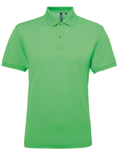 Asquith and Fox men's polycotton blend polo AQ015 in a zesty lime green, laid flat.