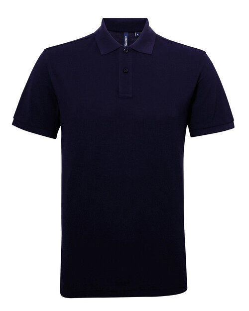 Classic navy blue Asquith and Fox men's polycotton blend polo AQ015, seen in a flat lay.