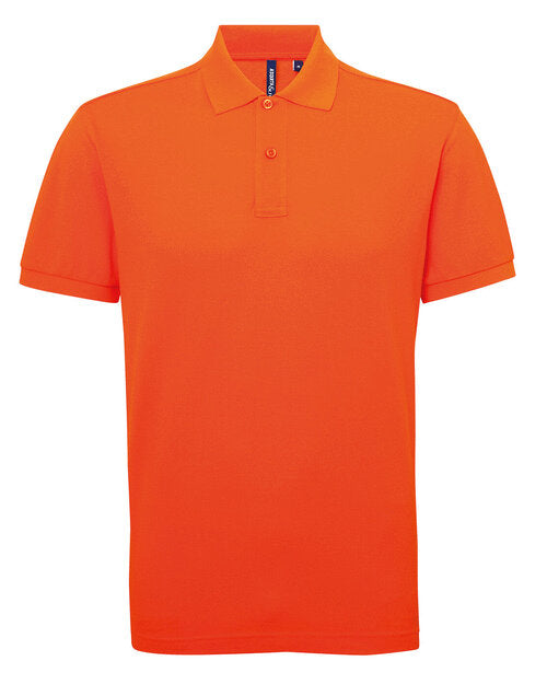 A bright orange Asquith and Fox men's polycotton blend polo AQ015, displayed from the front.