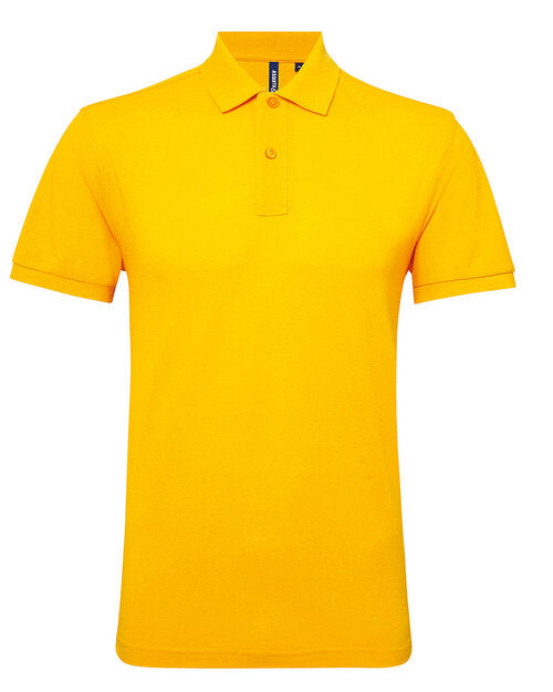 A cheerful sunflower yellow Asquith and Fox men's polycotton blend polo AQ015, seen from above.