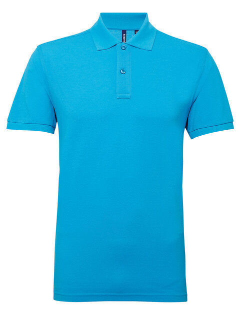 Men's polycotton blend polo AQ015 by Asquith and Fox in a cool turquoise, laid flat.