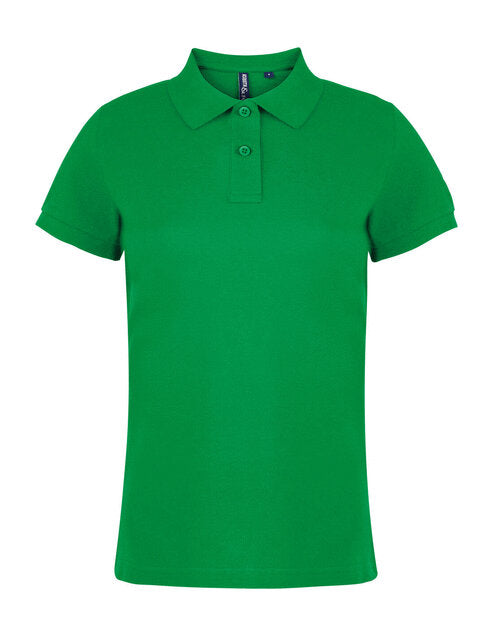 Vibrant kelly green Asquith and Fox ladies' classic fit cotton polo shirt AQ020, shot from above.