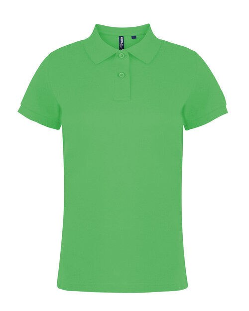 Asquith and Fox ladies' classic fit cotton polo shirt AQ020 in a zesty lime green, laid flat.
