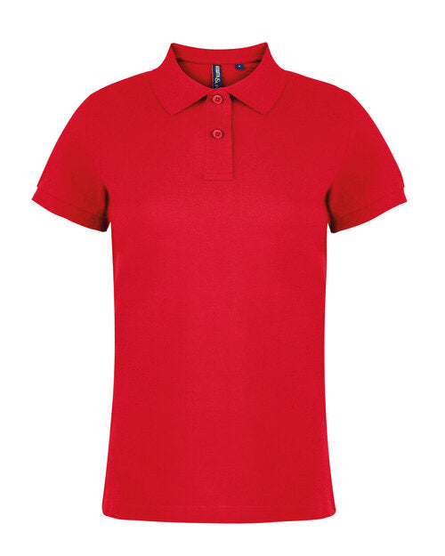 A bold red Asquith and Fox ladies' classic fit cotton polo shirt AQ020, laid flat.