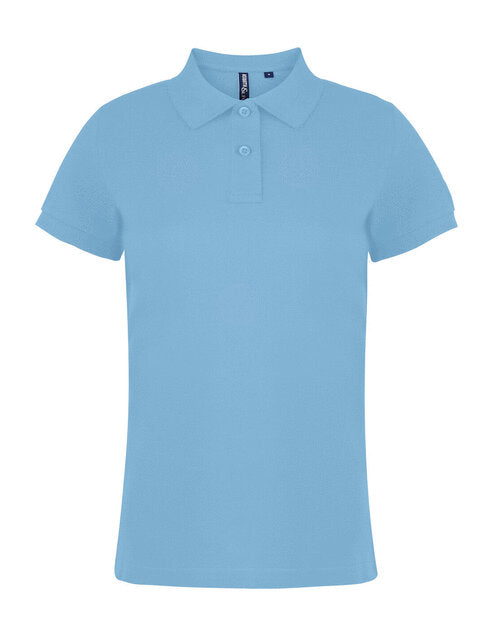 A light sky blue Asquith and Fox ladies' classic fit cotton polo shirt AQ020, laid flat.