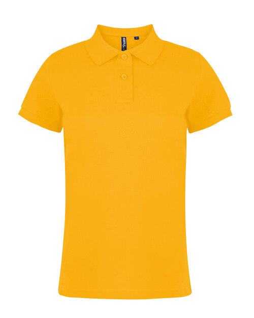 Sunflower yellow Asquith and Fox ladies' classic fit cotton polo shirt AQ020, seen top-down.