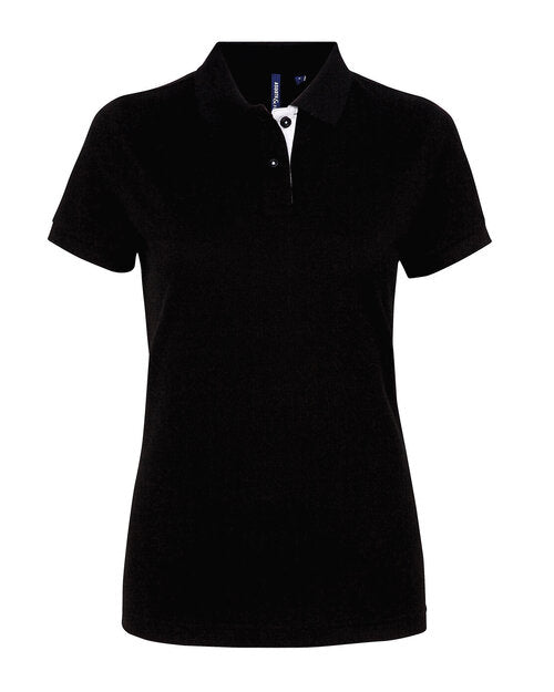 Asquith and Fox ladies' contrast polo AQ022 in black and white, viewed from the front.