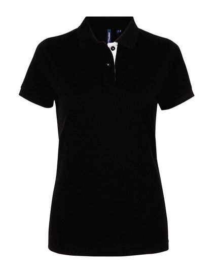 Asquith and Fox ladies' contrast polo AQ022 in black and white, shown in a flat lay.