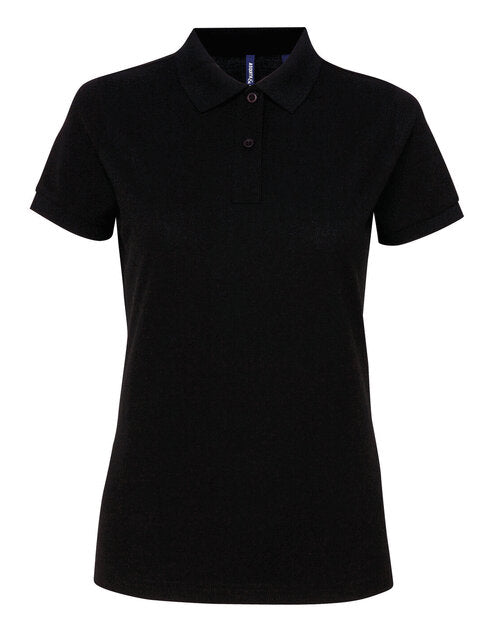 Front view of the black Asquith and Fox ladies' polycotton blend polo AQ025, laid flat.