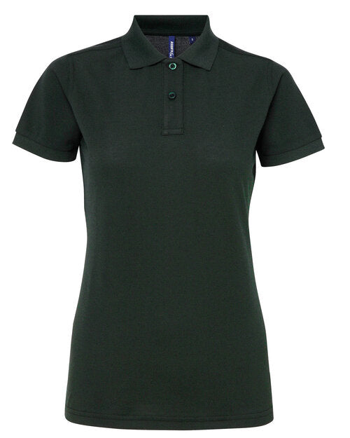 A bottle green Asquith and Fox ladies' polycotton blend polo AQ025, viewed from above.