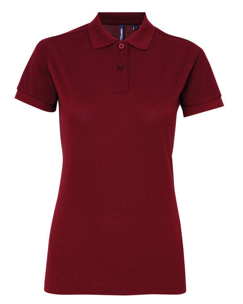 Ladies' polycotton blend polo AQ025 by Asquith and Fox in a rich burgundy, laid flat.